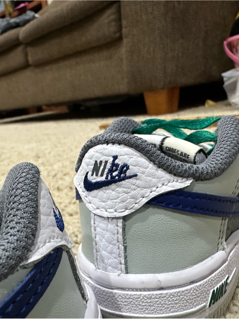 Nike Air Force 1 Toddler Size 5C White Gray Blue Green Sneakers Kids Shoes - Picture 2 of 5